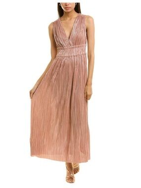 Maje Metallic Pleated Maxi Dress